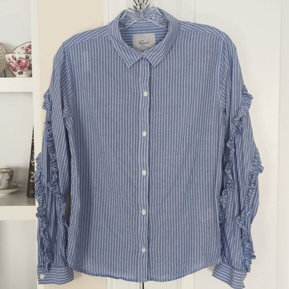 Rails Lizzi Ruffle Pinstripe Blouse Size Small - Picture 4 of 7